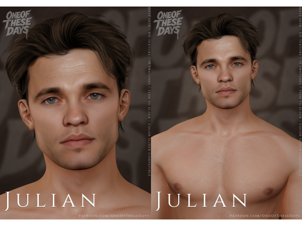 Sims 4 Alpha Peles Masculinas CC: Julian - SKIN + facemask & tray files