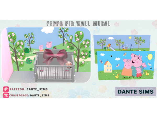 Alpha Peppa pig Mural wallpaper set - The Sims 4 Custom Content