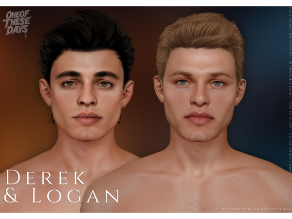 Alpha Duo Pack Derek Logan SKINSSKINSOVERLAY facemasks tray files - The Sims 4 Custom Content