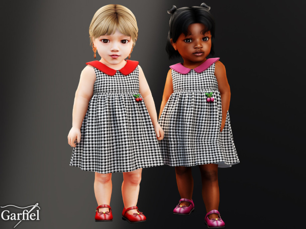 Alpha Infant Charming houndstooth dress with sweet contrast collar by Garfiel - The Sims 4 Custom Content