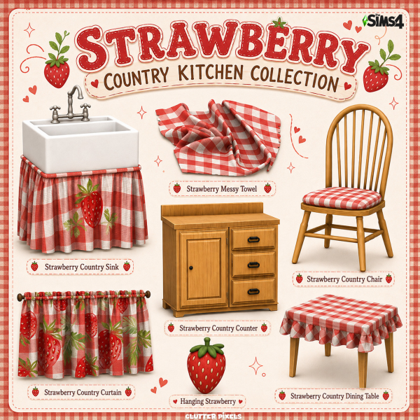 Maxis Match Strawberry Country Kitchen Collection by simsfinds - The Sims 4 Custom Content