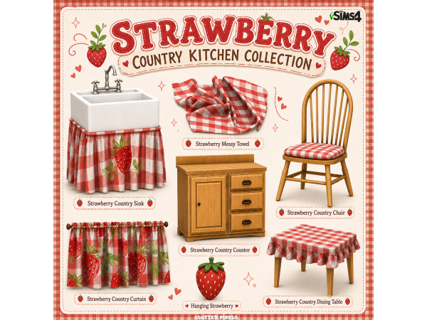 Maxis Match Strawberry Country Kitchen Collection by ClutterPixels - The Sims 4 Custom Content