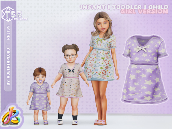 Mix Girls Set Star Pattern Dresses for Kids of All Ages by RobertaPLobo - The Sims 4 Custom Content