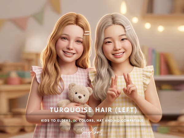 Alpha Turquoise Hair LEFT NO BANGS KIDS - The Sims 4 Custom Content
