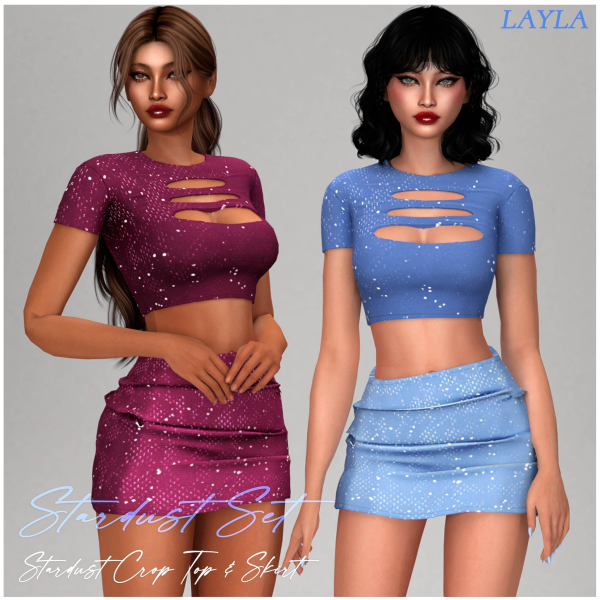Alpha curseforge Short sleeved top and ruched mini skirt (stardust set) by layla - The Sims 4 Custom Content