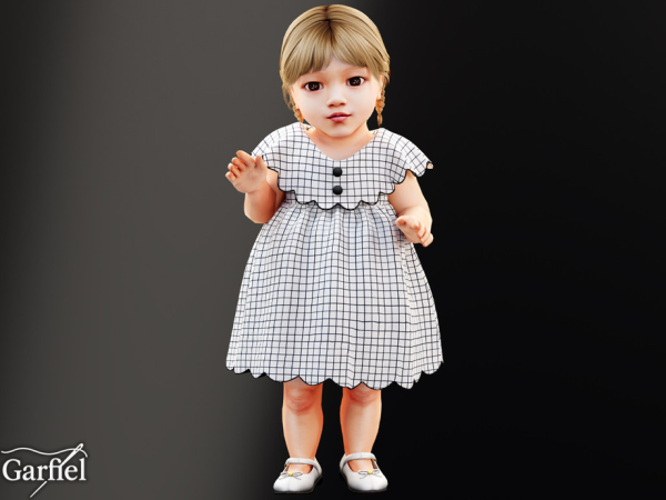 Alpha Infant Soft grid print dress with scalloped yoke by Garfiel - The Sims 4 Custom Content