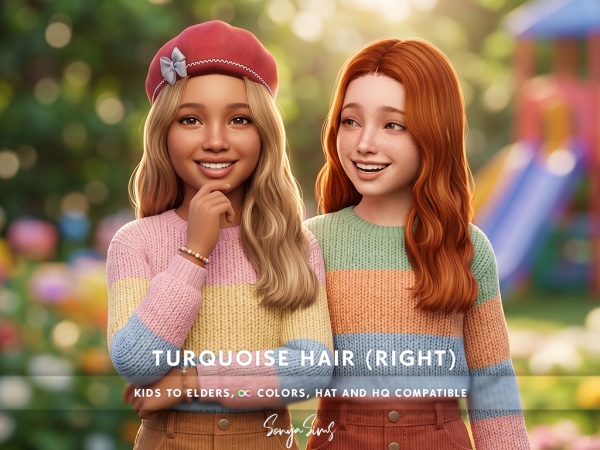 Alpha Turquoise Hair Right NO BANGS KIDS - The Sims 4 Custom Content
