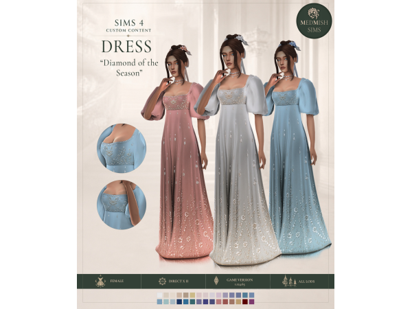 Maxis Match Medieval style Regency style Diamond of the Season dress by MEDMISH_SIMS MEDMISH_SIMS - The Sims 4 Custom Content