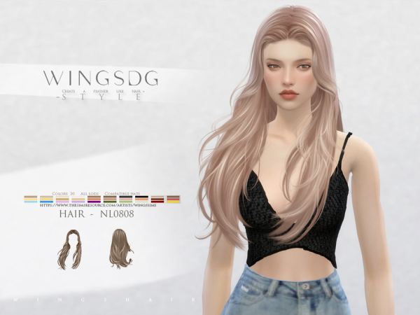Alpha WINGS HAIR flowing middle parted long hair by wingssims - The Sims 4 Custom Content