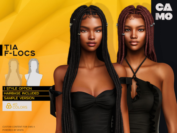 Alpha CAMO Tia F Locs by VentaStudio - The Sims 4 Custom Content