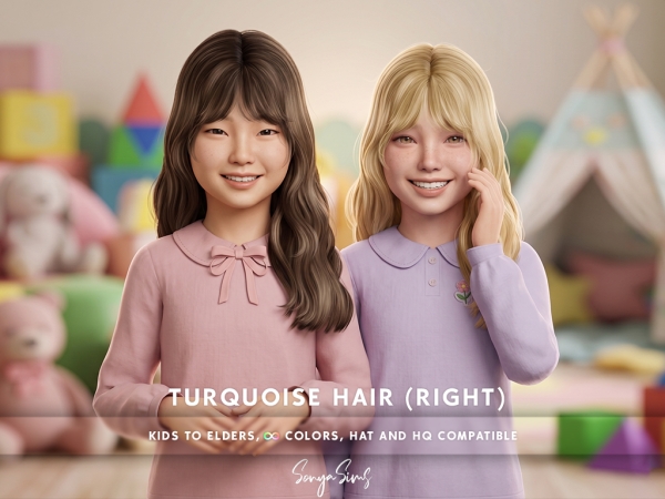 Alpha Turquoise Hair Right WITH BANGS KIDS - The Sims 4 Custom Content