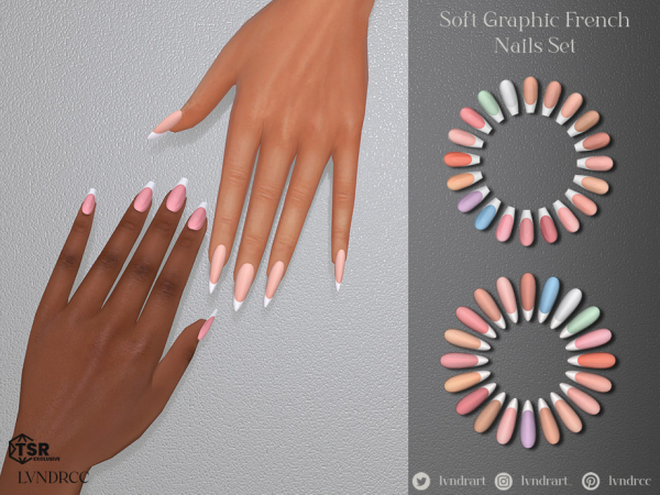 Alpha Soft Graphic French Nails Set - The Sims 4 Custom Content