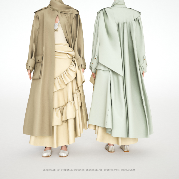 Alpha Ruched Cotton Poplin Trench Coat by simsfinds - The Sims 4 Custom Content