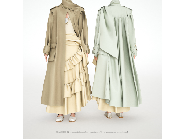 Alpha Ruched Cotton Poplin Trench Coat by charonlee - The Sims 4 Custom Content