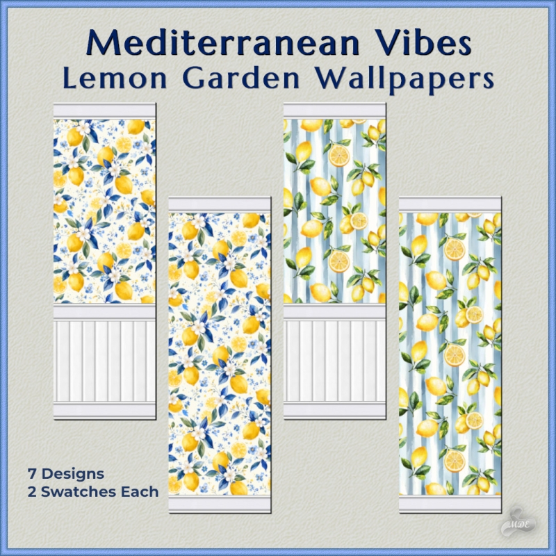 Maxis Match Mediterranean Vibes Lemon Garden Wallpapers by mde - The Sims 4 Custom Content