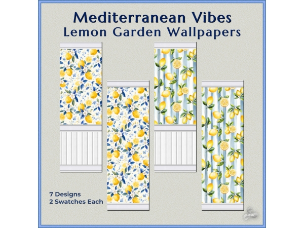 Maxis Match Mediterranean Vibes Lemon Garden Wallpapers - The Sims 4 Custom Content