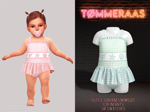 Alpha TØMMERAAS Ruffle Gingham Swimsuit for Infants - The Sims 4 Custom Content