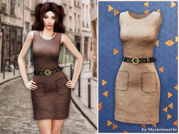 Alpha Belted leather mini dress by MysteriousOo - The Sims 4 Custom Content
