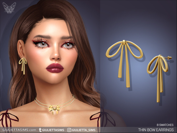 Alpha Thin Bow Earrings For Kids and Adults by feyona - The Sims 4 Custom Content