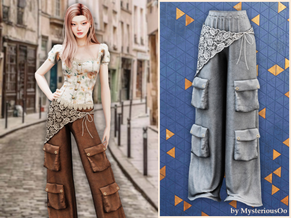 Alpha Lace cargo wide leg pants by MysteriousOo - The Sims 4 Custom Content