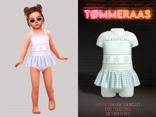 Alpha TØMMERAAS Ruffle Gingham Swimsuit for Toddlers - The Sims 4 Custom Content
