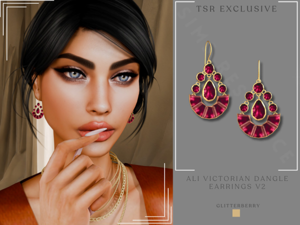 Alpha Ali Victorian Dangle Earrings v2 by Glitterberryfly - The Sims 4 Custom Content