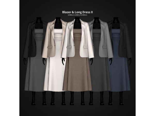 Alpha Blazer Long Dress II by gorillax3 - The Sims 4 Custom Content