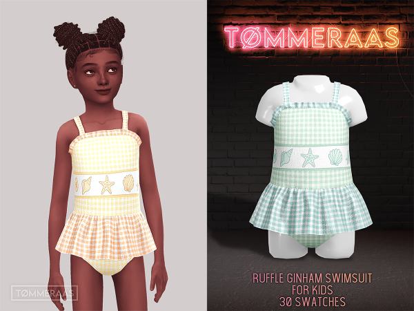 Alpha TØMMERAAS Ruffle Gingham Swimsuit for Kids - The Sims 4 Custom Content
