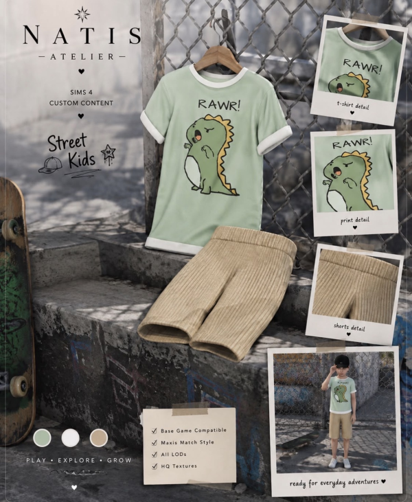 Maxis Match Cute Dinosaur Outfit by simsfinds - The Sims 4 Custom Content
