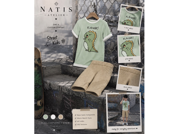Maxis Match Cute Dinosaur Outfit by natisatelier - The Sims 4 Custom Content