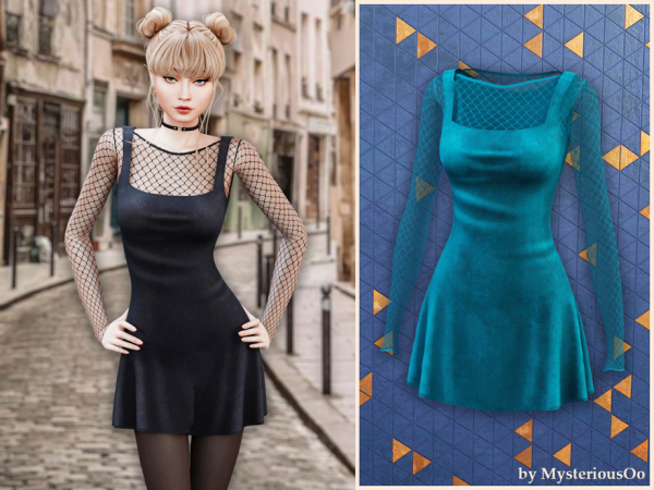 Alpha Velvet mesh fit flare dress by MysteriousOo - The Sims 4 Custom Content
