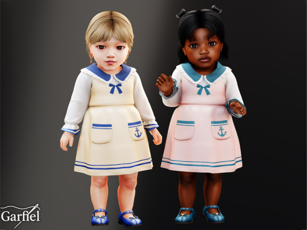 Alpha Infant Soft nautical dress with anchor pocket details by Garfiel - The Sims 4 Custom Content