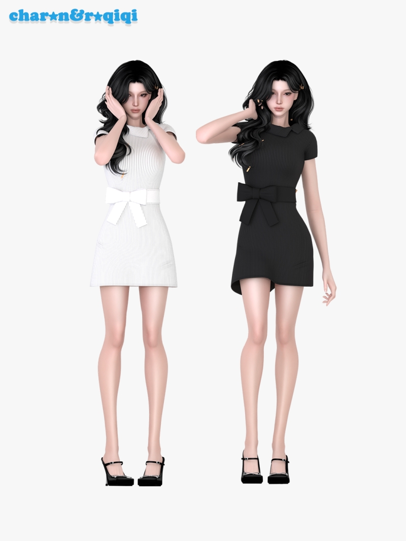 Mix [charonroqiqi]waist cinching dress by roqiqi - The Sims 4 Custom Content