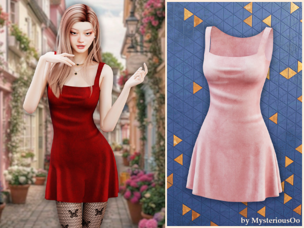Alpha Velvet fit flare dress by MysteriousOo - The Sims 4 Custom Content