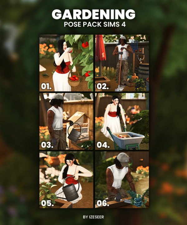 Mix [IZESEER] GARDENING Sims 4 Pose Pack by simsfinds - The Sims 4 Custom Content