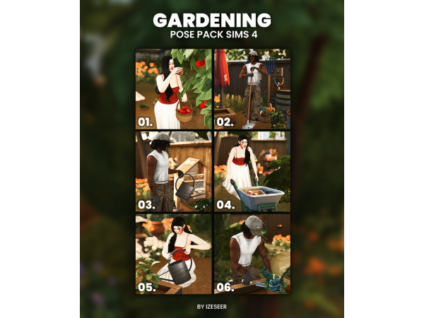 Mix [IZESEER] GARDENING Sims 4 Pose Pack - The Sims 4 Custom Content