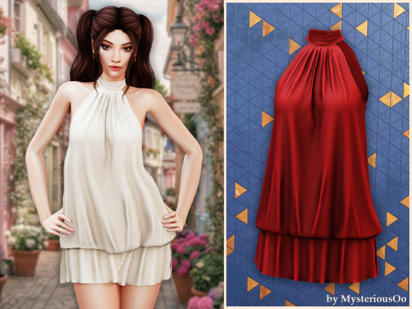 Alpha Gathered halter mini dress by MysteriousOo - The Sims 4 Custom Content