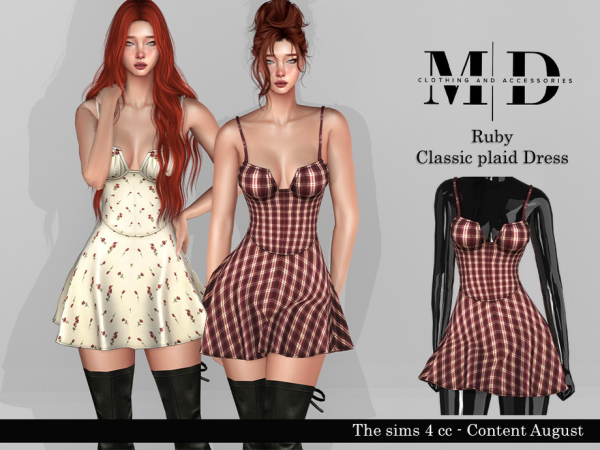 Alpha Ruby Classic plaid dress - The Sims 4 Custom Content