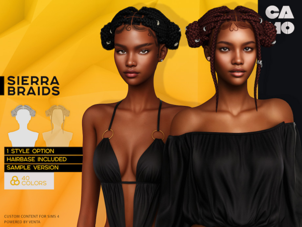 Alpha CAMO Sierra Braids by VentaStudio - The Sims 4 Custom Content