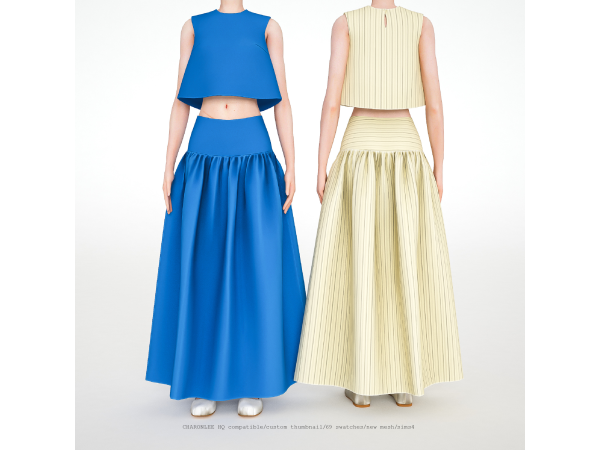 Alpha Drop Waist Maxi Skirt Crop Top by charonlee - The Sims 4 Custom Content