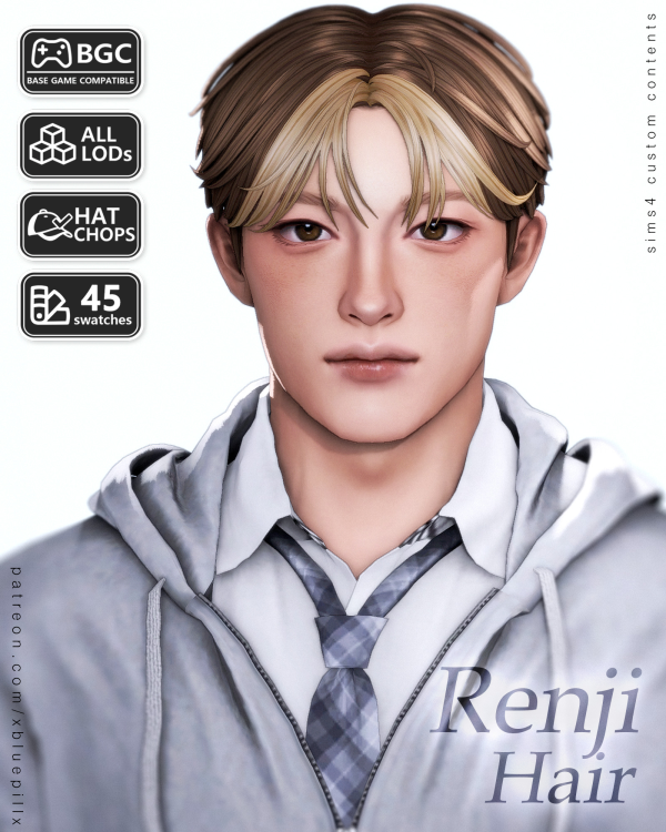 Maxis Match (Bluepill) 2026DROP_71_AM_Renji Hair by simsfinds - The Sims 4 Custom Content