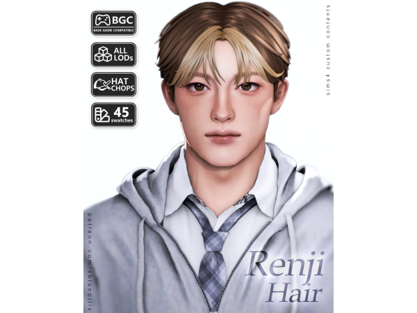 Maxis Match (Bluepill) 2026DROP_71_AM_Renji Hair - The Sims 4 Custom Content