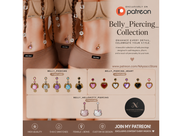 Alpha Belly Piercing Collection by NAyssccStore - The Sims 4 Custom Content