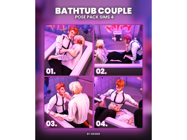 Mix [IZESEER] BATHTUB COUPLE Sims 4 Pose Pack - The Sims 4 Custom Content