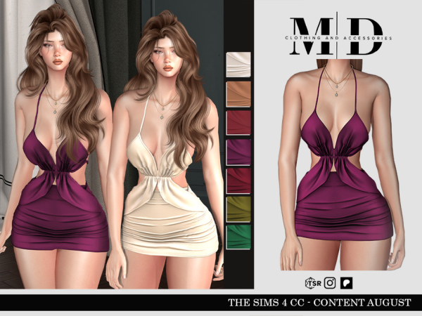 Alpha Draped mini dress with halter neckline - The Sims 4 Custom Content