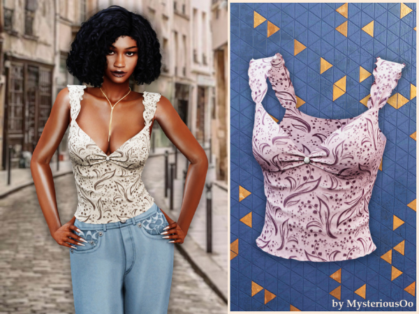 Alpha Floral bow camisole top by MysteriousOo - The Sims 4 Custom Content