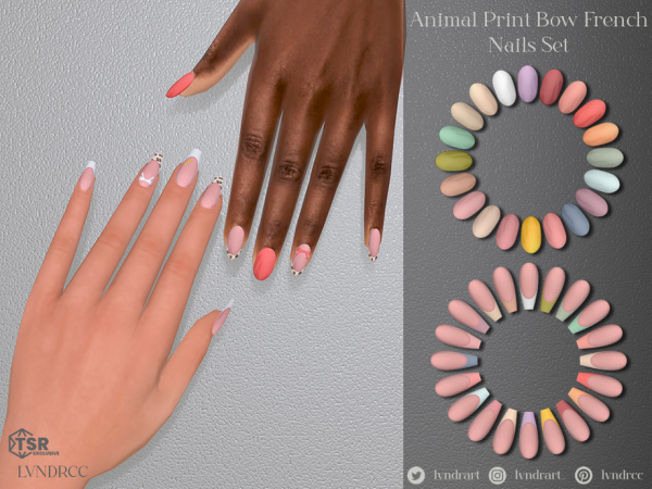 Alpha Animal Print Bow French Nails Set - The Sims 4 Custom Content