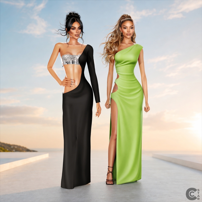 Alpha Asymmetrical Side Cutout Maxi Dress by cool_content_star - The Sims 4 Custom Content