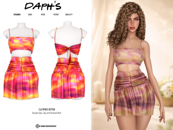 Alpha Daph's Sunset Glow Top and Ruched Skirt - The Sims 4 Custom Content
