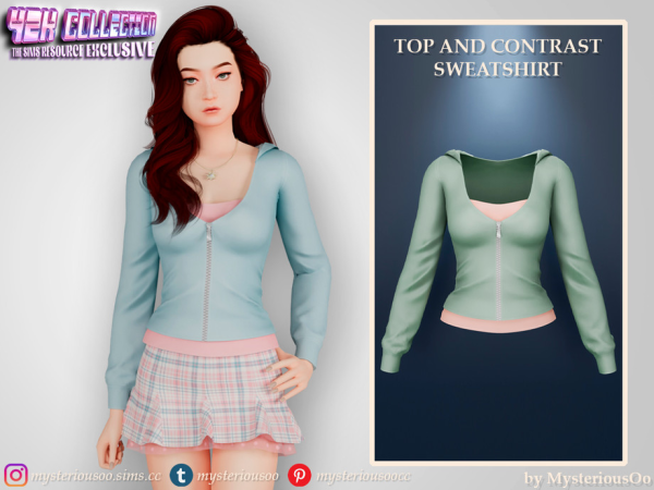 Alpha Y2K Top and contrast sweatshirt by MysteriousOo - The Sims 4 Custom Content